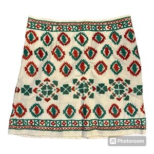Sundance Embroidered Tribal Print linen Mini Skirt